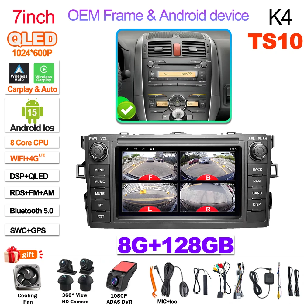 7 " For Toyota Auris Corolla 2006-2012 Wireless Carplay Android Auto Car Radio Multimedia Player Gps Autoradio Wifi Touch Screen image 3
