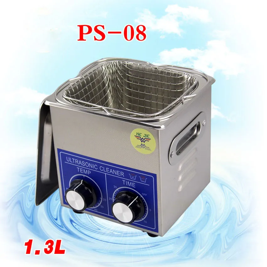 1PC PS-08 60W Small Ultrasonic Cleaner Heater&timer 1.3L 40KHZ for Household Glasses Jewelry With Basket