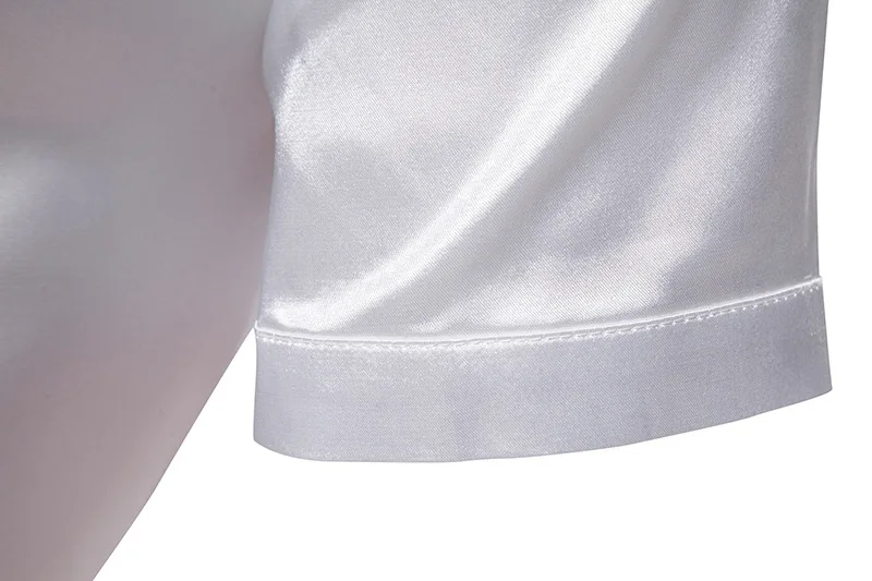 Summer White Silk Satin Shirts for Men Short Sleeve Slim Fit Party Wedding Tuxedo Shirt 2023 Brand New Casual Button Down Shirts