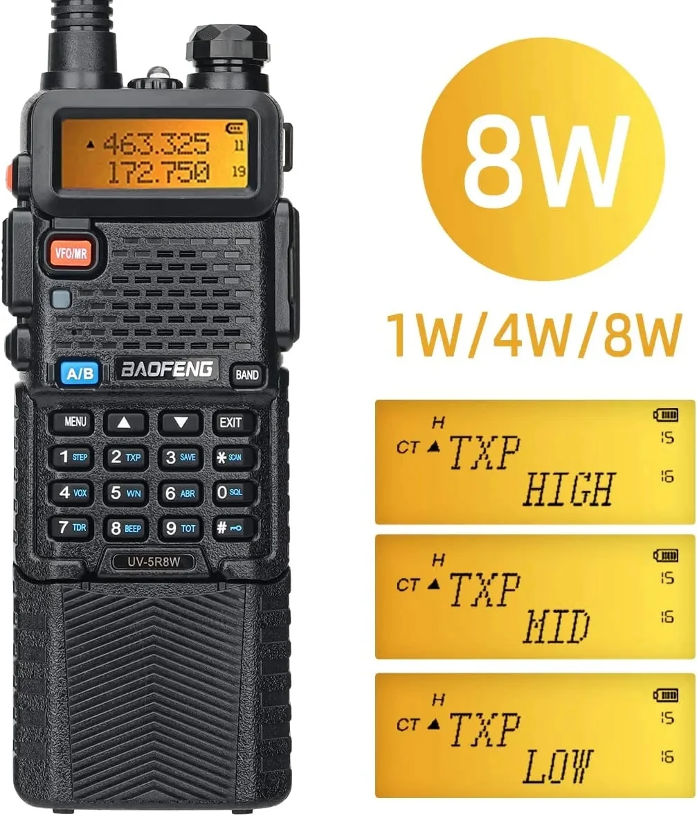 Baofeng-walkie-talkie UV-5R, Radio bidireccional portátil, carga tipo C, de largo alcance, alta potencia, 8W, 3800mAh, para UV5R K5