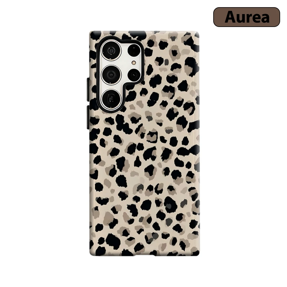 Weiche Leopardenmuster-Handyhülle für Samsung Galaxy S25 Ultra S24 S23 Ultra Plus Stoßfeste Doppelschicht Robuste Rückabdeckung