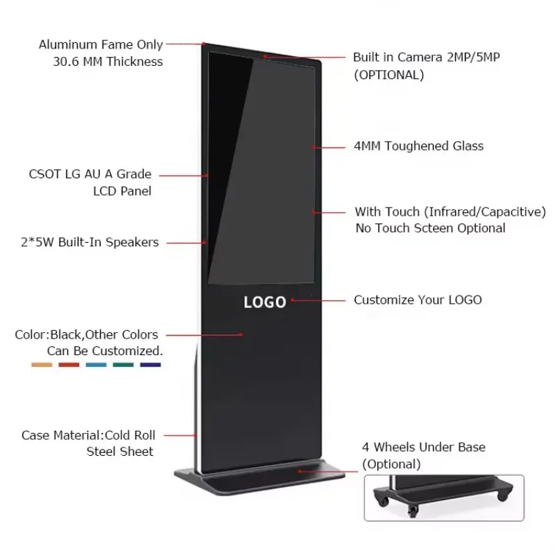 32‑86 Inch Floor Standing Touch Screen Digital Signage Interactive Totem Advertising Kiosk