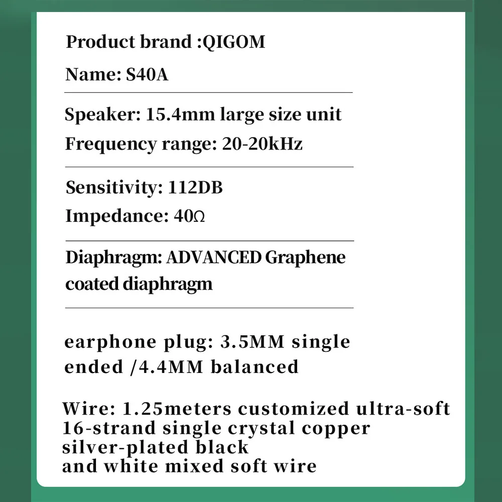 سماعات رأس سلكية QIGOM HIFI، S40A Lanyin Grass، فصل تحليلي عالي، 40Ω 112dB، تصميم مفتوح بالكامل، سماعات أذن مسطحة الرأس
