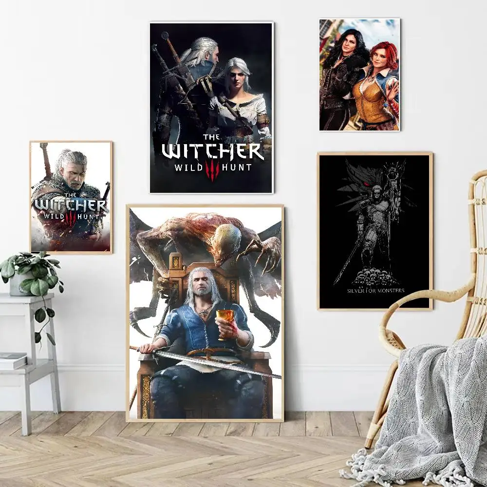 GAME The Witcher 3 Wild Hunt Self-adhesive Art Poster Fancy Wall Sticker For Living Room Bar Decoration Decorative Painting