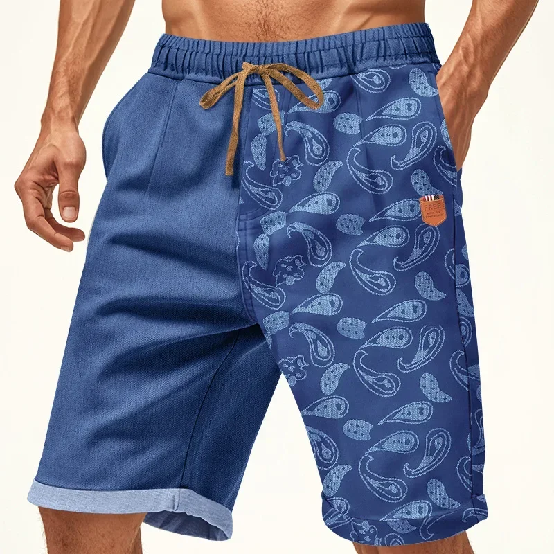 

Summer Hot Sale Of The Season Hawaii Beach Denim Pants Patchwork Men's Cartoon Casual Straight Leg Short Jeans Summer New Shorts