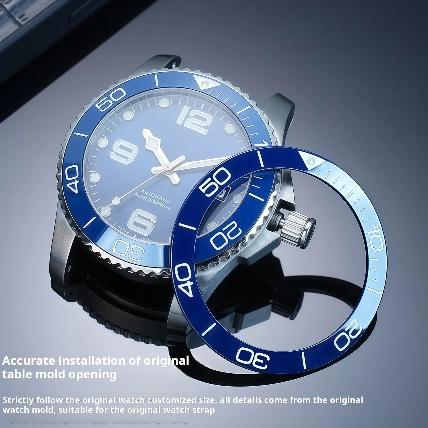 Ceramic Bezel With Luminous Bead For Longines Conquest Hydroconquest 39*31.2 Or 40.6*32. 4mm Black Green Blue Bezel Insert Ring view 4