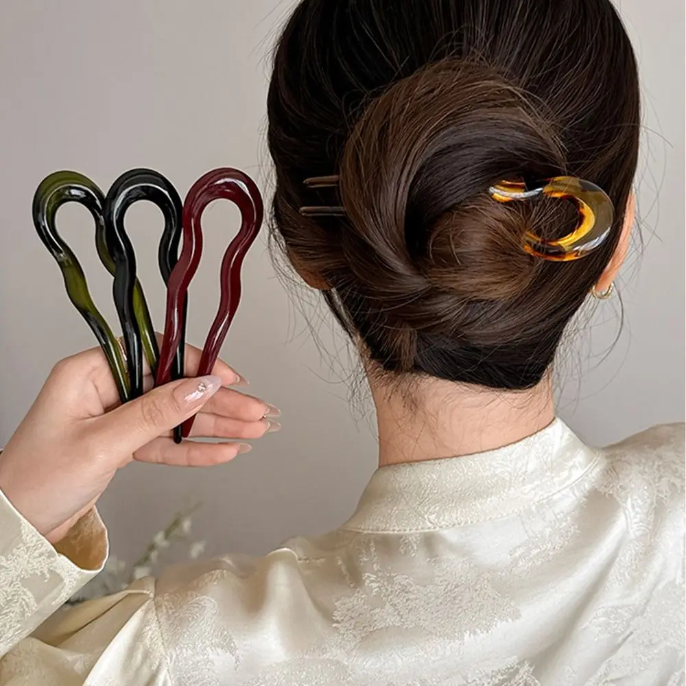 U-Shaped Design Hairpin Fashion Geometric Hair Fork Acetate Hair Sticks Hair Styling Tools Tortoiseshell Headwear Accessories image 3
