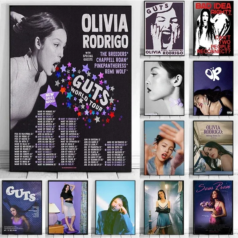 Pop Singer-Póster de Arte de pared, pintura en lienzo, Retrato, Guts Tour Sour Music Album, o-olivia-rmilo, decoración del hogar, habitación, dormitorio