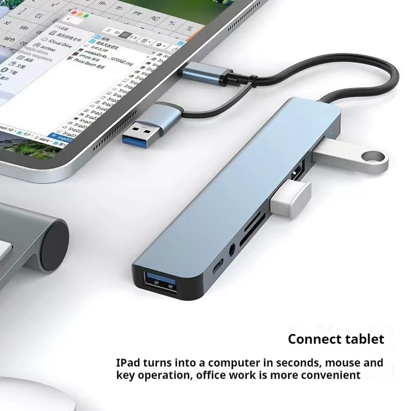 

Aluminum 8 In 1 USB Type-C HUB with Splitter Card Reader USB 3.0 SD/TF Splitter Card Reader Docking Station for HUAWEI Xiaomi PC