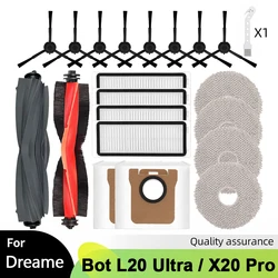 Für dreame bot l20 ultra/x20 pro roboter staubsauger ersatzteile hauptseite bürste hepa filter mop pad staubbeutel zubehör