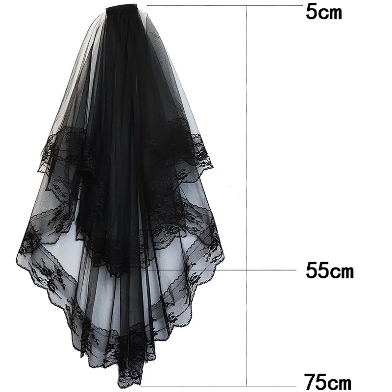 Black White Lace Bridal Veils With Comb Short Two Layer Wedding Veils For Bride Cosplay Wedding Dress Costume Hair Accessories