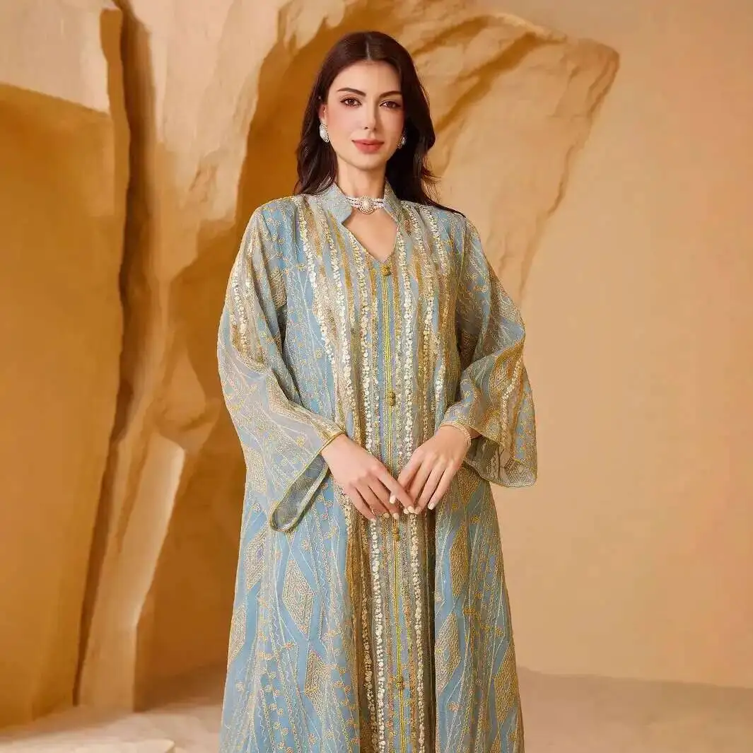 

Nc33 Muslim Saudi Dubai Evening Dress Muslim Plus Size Sequin Embroidery Floral Sequin Dress Ramadan Dubai Luxury Islam Elegant