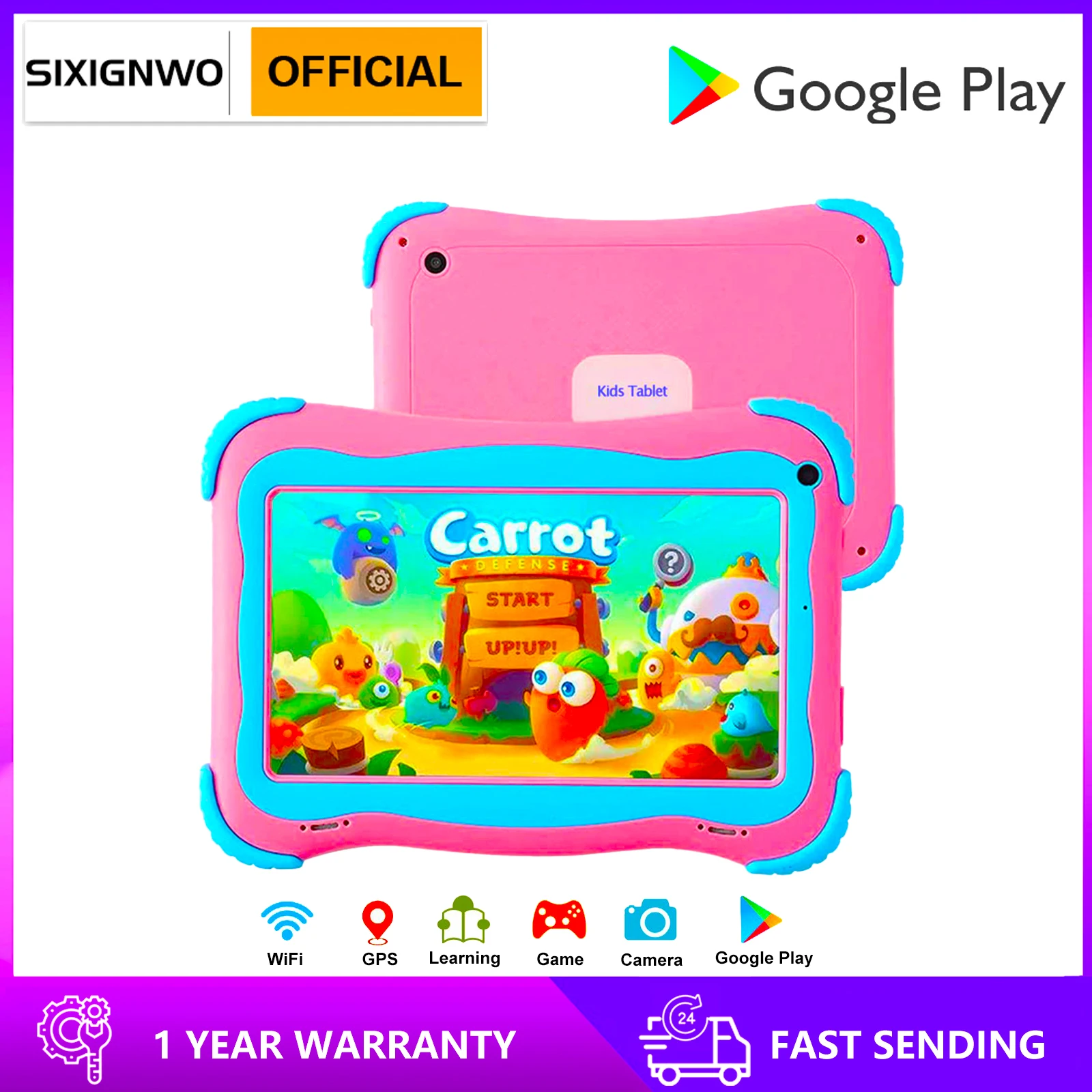 SIXIGNWO 7 Inch Kids Tablets Android 10 1024*600 HD Ouad Core Dual Wifi 2GB 32GB Gift Children Tablet for Kids Study with Holder