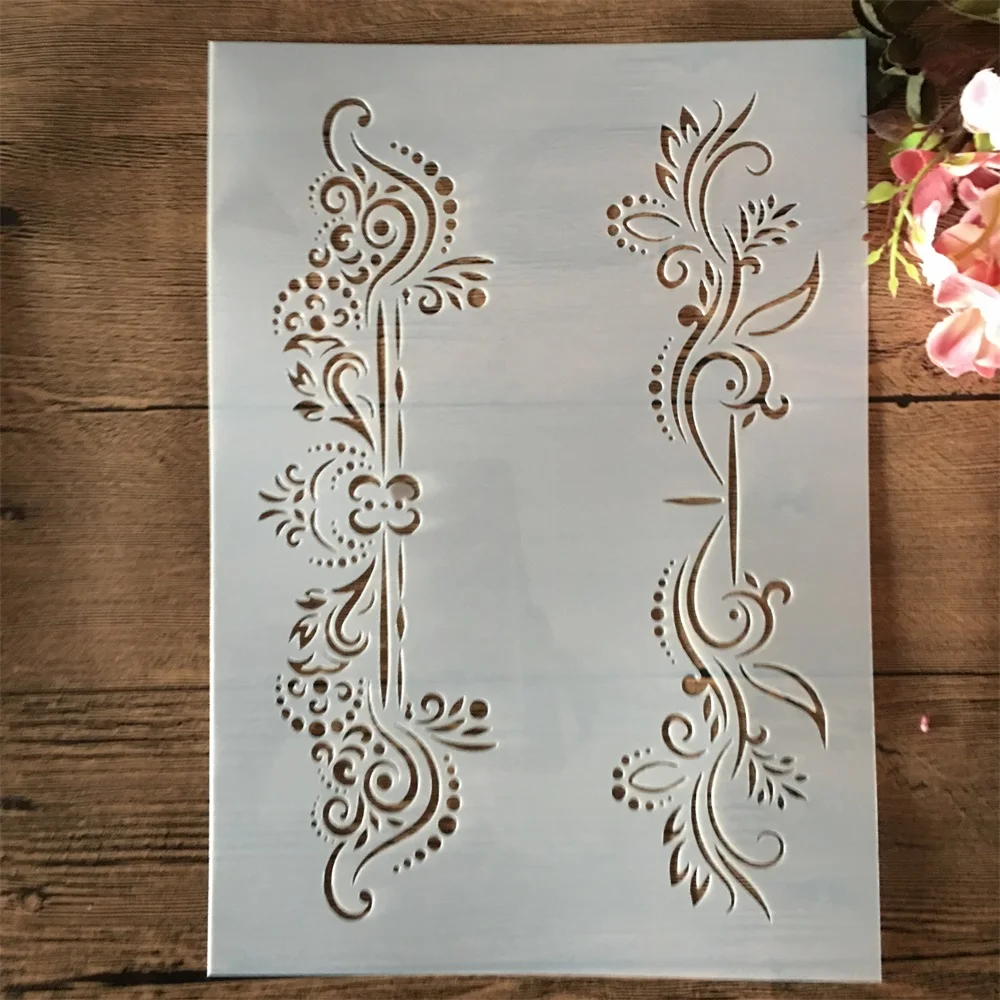 A4 29cm Palace Flower Edge Line DIY Layering Stencils Painting Scrapbook Coloring Embossing Album Decorative Template