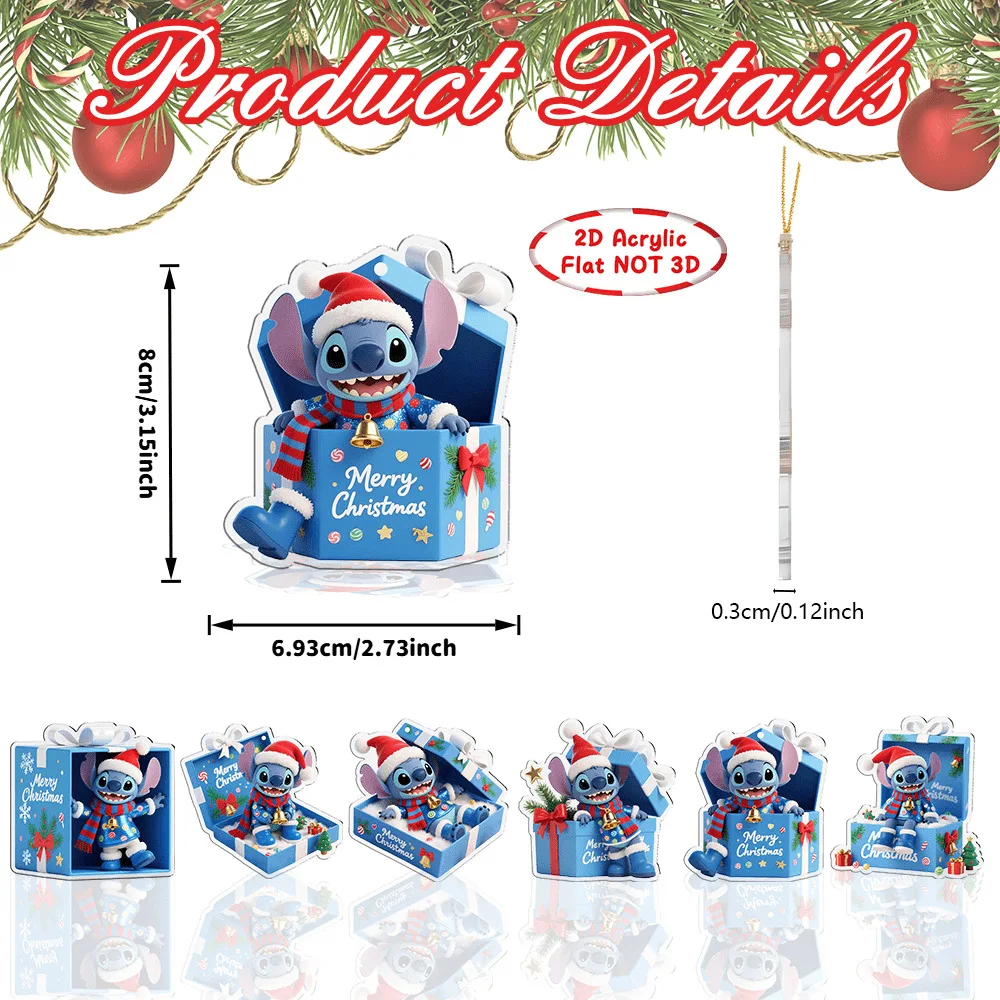 

Disney Stitch, новый продукт, рождественские украшения, милый мультяшный декор, 2D акриловый плоский модный автомобиль, украшение для рождественской елки, подарки