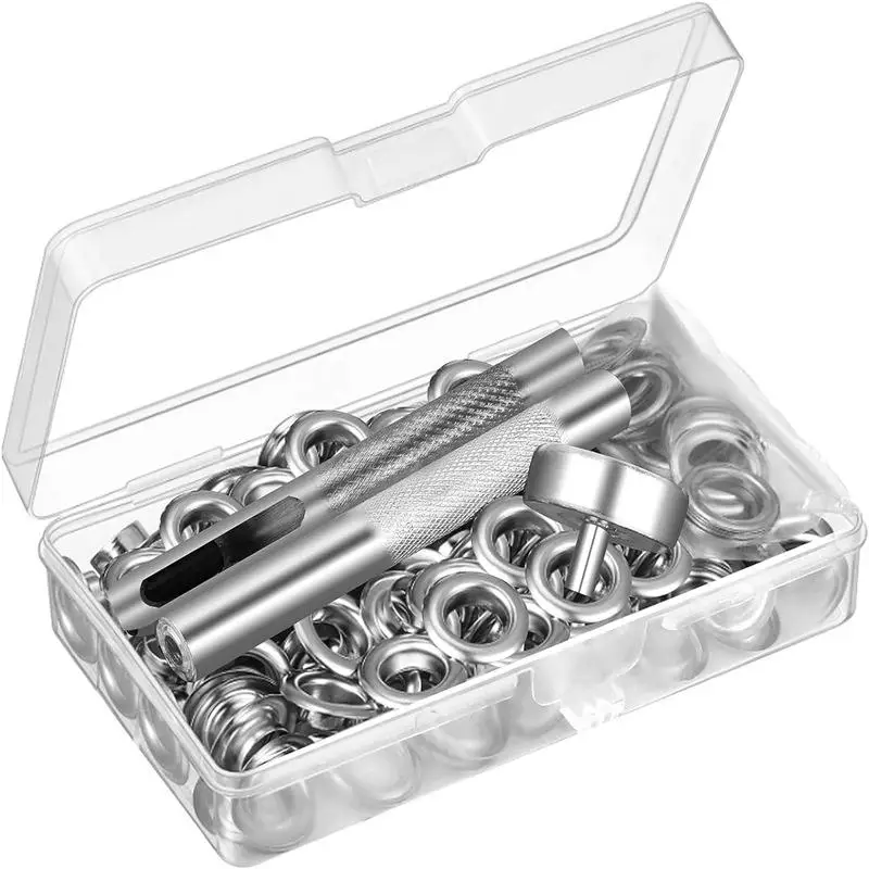 100 Sets Metall-Ösen in den Größen 6/8/10 mm mit Montagewerkzeug-Set für DIY-Schuhe, Handtaschen und Lederwaren. – Detail 1
