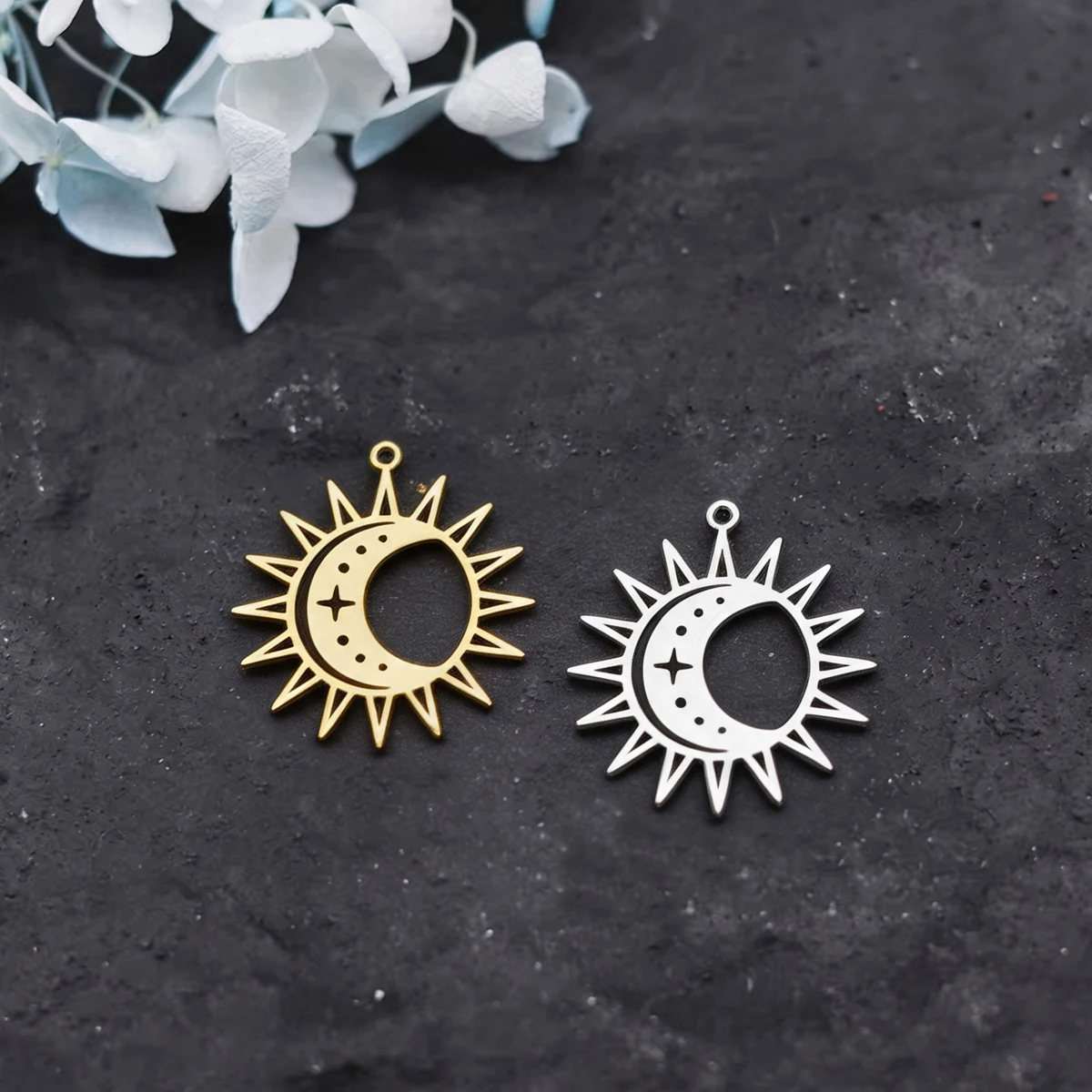 3pcs Sun Moon Star Charms Stainless Steel Celestial Pendant for DIY Jewelry Making Necklace Earrings Craft Findings Supplies