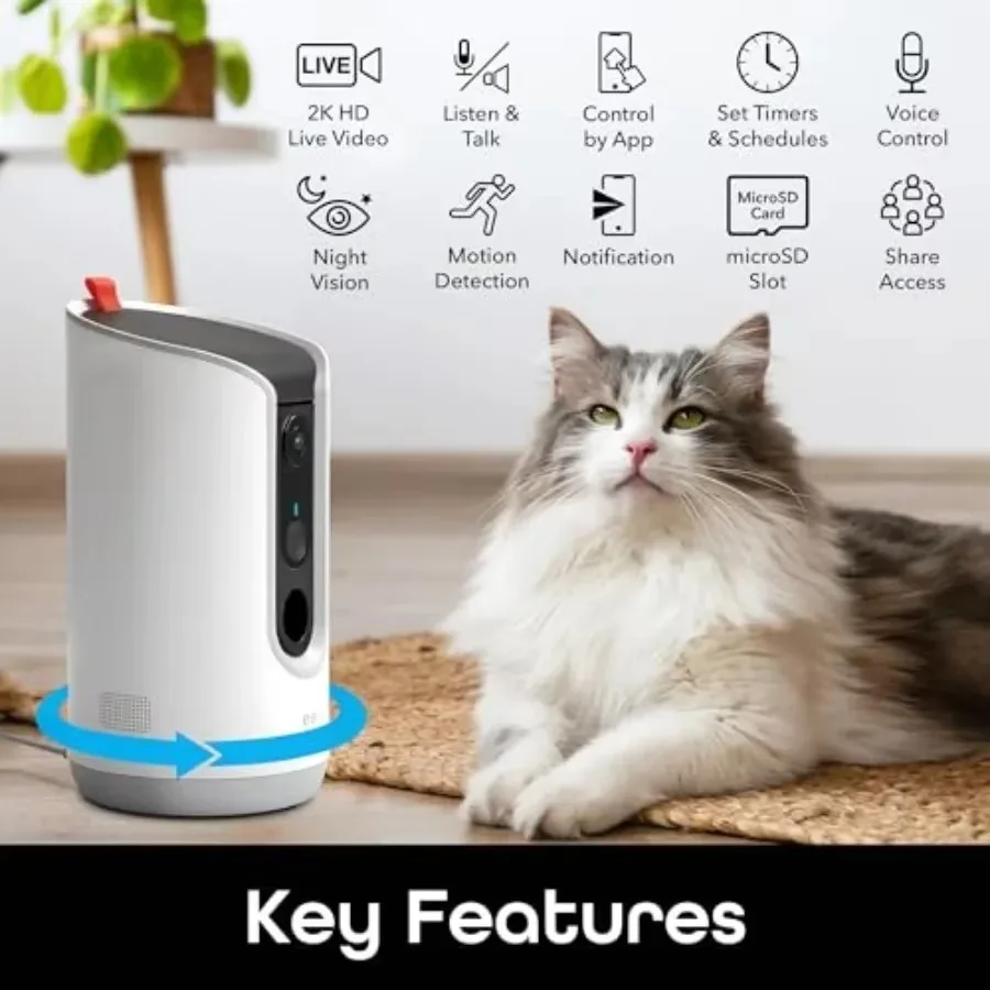 FurStarPet Treat Dispenser With Camera - 2K HD WiFi Enabled Dog And Cat Automatic Smart Feeder Two-Way Audio Night Vision Auto-F