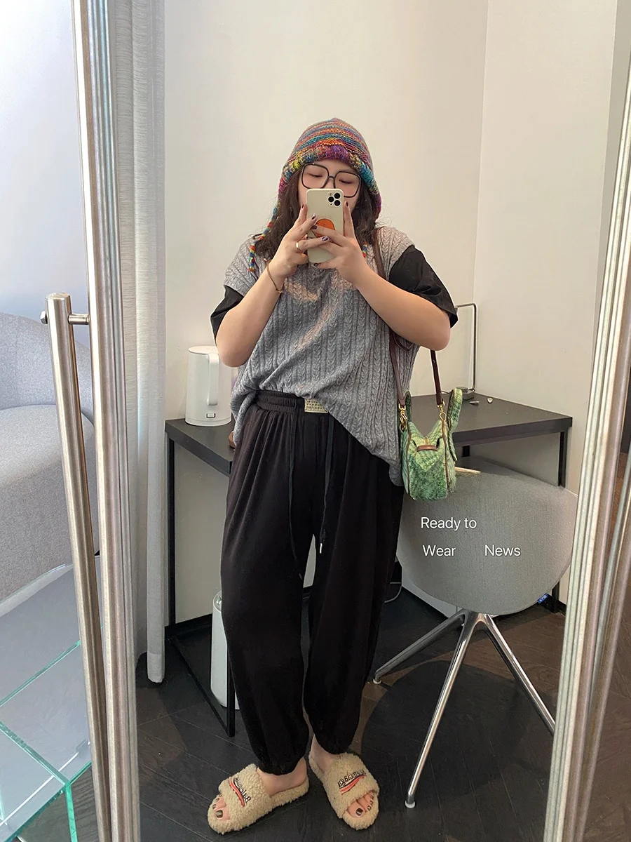 

Мягкие, приятные к телу, трикотажные, похожие на флис, женские спортивные брюки больших размеров для осени и зимы, повседневные брюки с эластичными манжетами