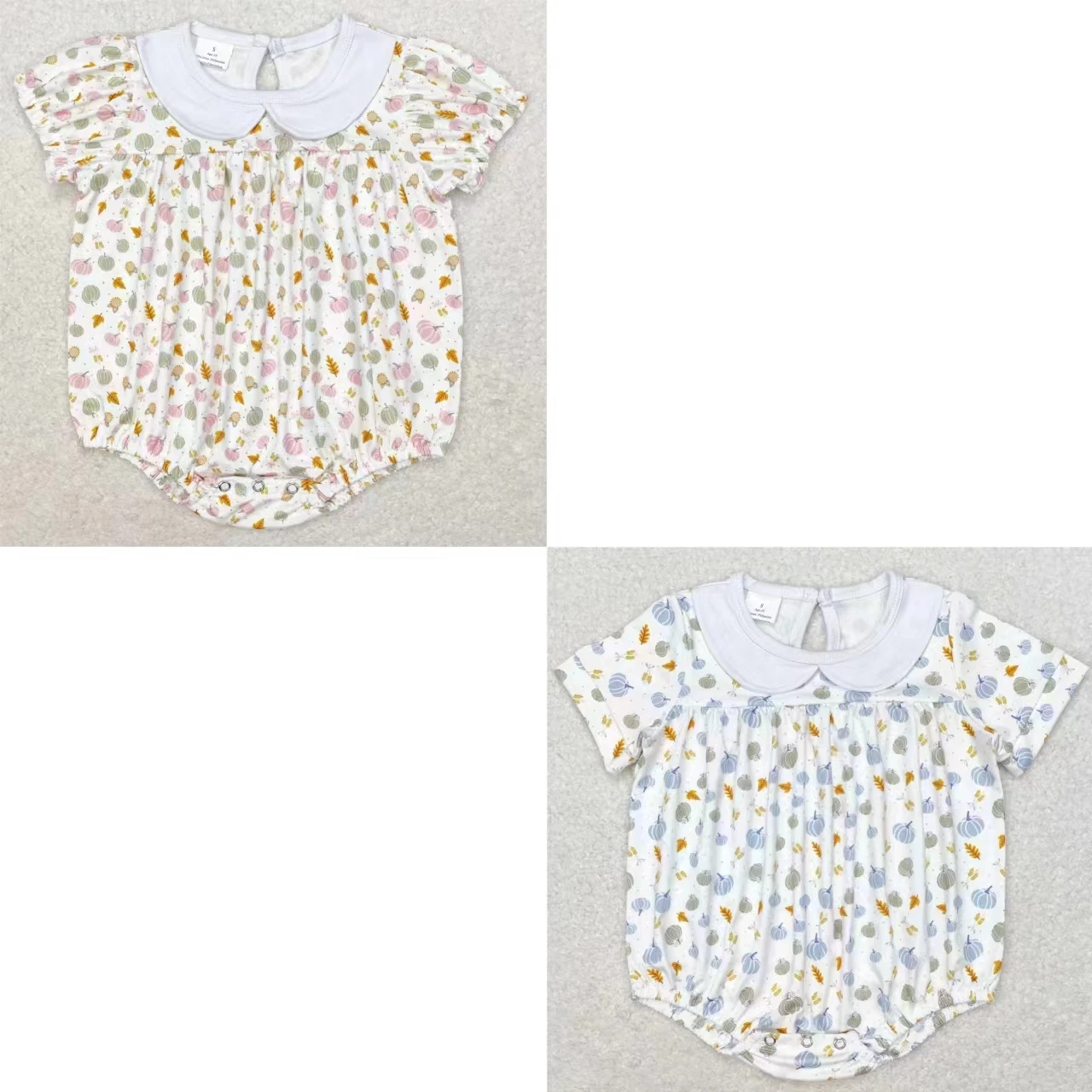 

Wholesale Baby Boy Girl Short Sleeves Pumpkin Snap Button Newborn Children Bubble Romper Kids Toddler Thanksgiving Fall Bodysuit