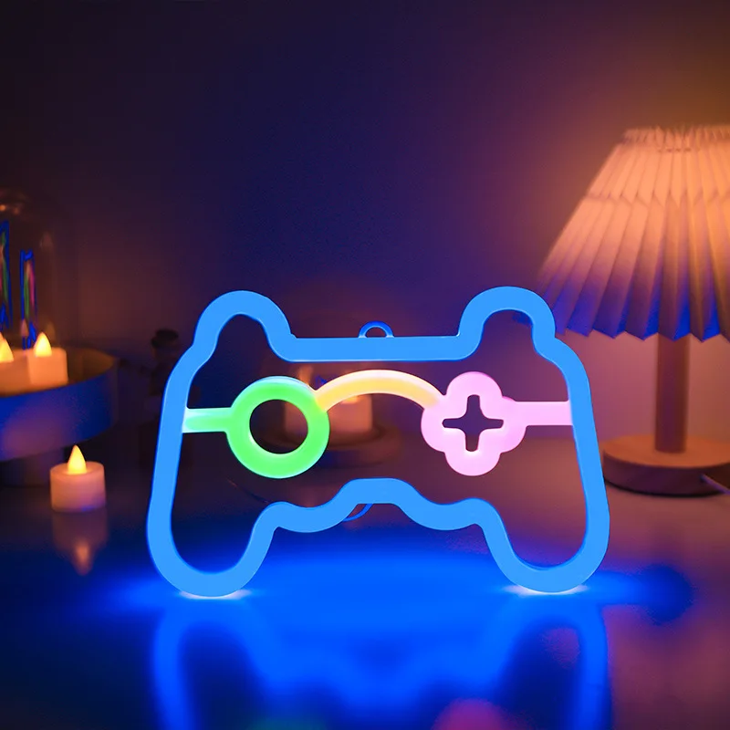 Halloween LED Neon Lights USB Game Console Handle Lamp for Christmas Bedroom Gifts E-sport Children's Room Game Room Home Decor