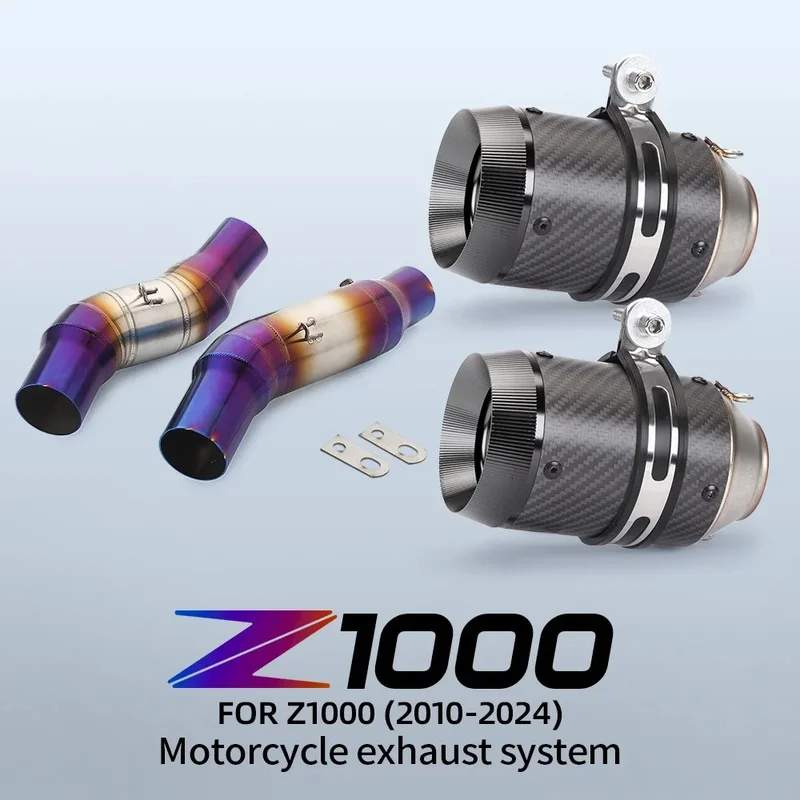51mm Slip-On Motorcycle Exhaust Muffler Fit For Kawasaki Z1000 2010-2024 Stainless Steel Link Pipe Included