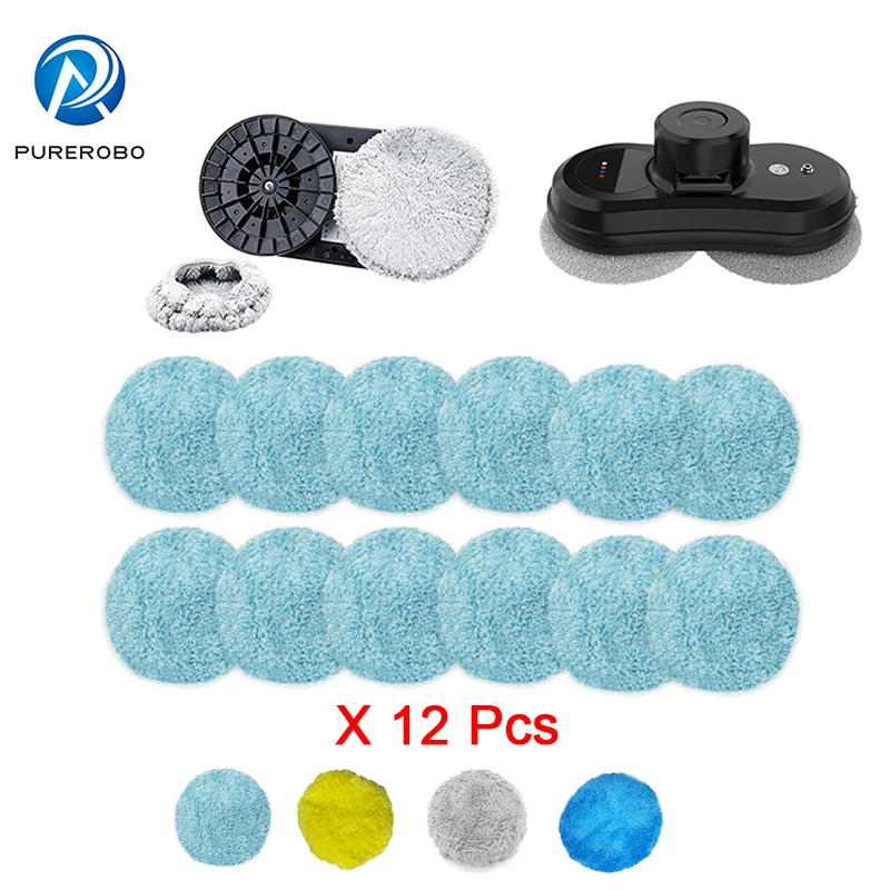 

12 Pcs/set Robot Window Vacuum Mop Cloth Purerobo W-R3 High Quality Clean Cloth Hobot 168 188 Weeper Cloth Vacuum Cleaner Parts