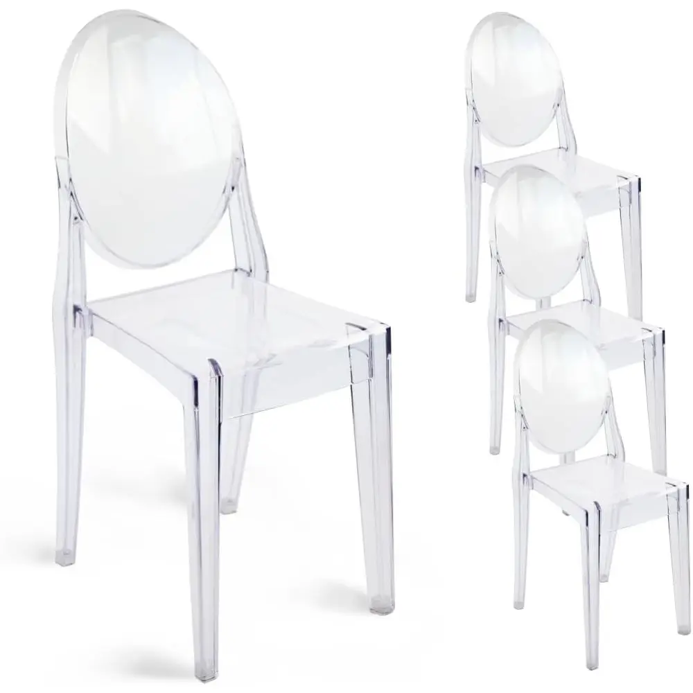 

Set of 4 Transparent Clear Armchairs, Ideal for Stacking and Use in Events, Weddings, Banquets