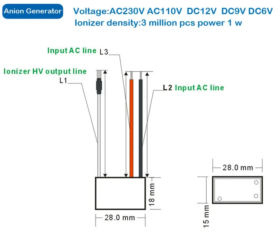 Air Purifier for Home Negative Ion Generator AC220V Anion Generator Ionizer Density 3 Million Pcs/cm3 Powe 1W