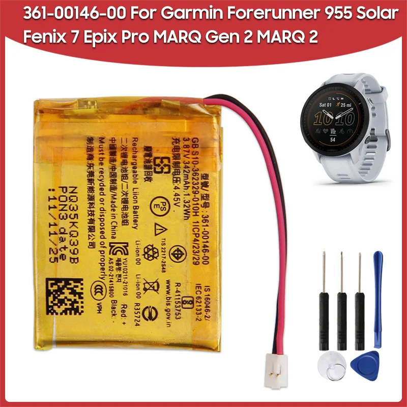 New Replacement Battery For Garmin Forerunner 955 955 Solar Fenix 7 Epix Pro MARQ Gen 2 MARQ 2 361-00146-00 342mAh