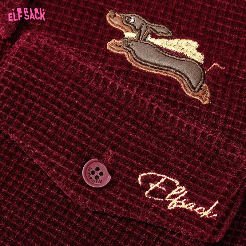 ELFSACK 2024 Winter New Arrivals Vintage burgundy corduroy shirt jacket for women