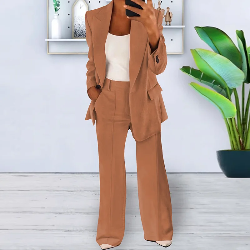 2024 Spring Autumn Women Blazer Suit Casual High Waist Workwear Two Piece Sets Clothes Set Long Sleeve Blazer Loose Pants