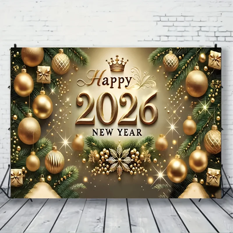 Fondo de Feliz Año Nuevo 2026, tela con diseño gráfico 2D, decoración para sala de estar, adecuado para múltiples escenarios, 1 ud.