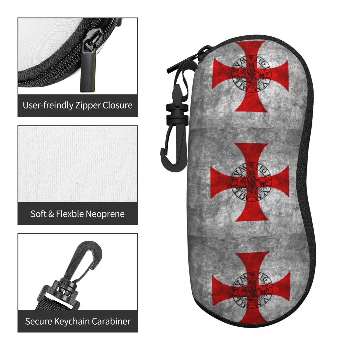 Custom Templars Flag Sunglasses Soft Case Neoprene Zipper Cross Shell Eyeglass Case Protective Box For Glasses