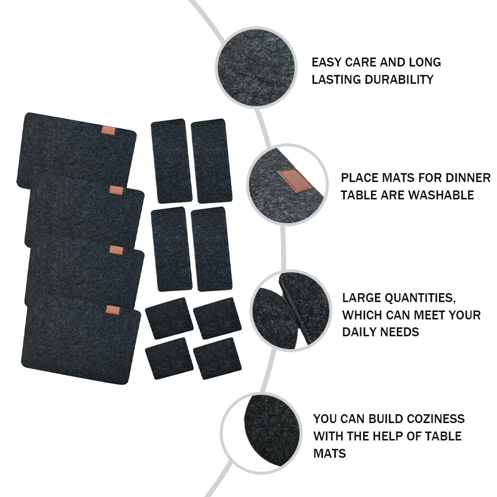 

4Sets Restaurant Felt Square Place Mats Round Coasters Cutlery Bags Non-Slip Heat Resistant Table Protection Felt Coasters
