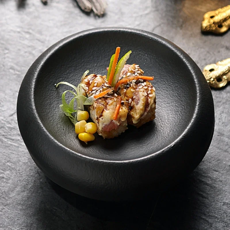 

Creative Black Ceramic Special Western Food Plate French Soup Bowl Round Oval Salad Bowl Soup Plate Hotel Restaurant Ice Tray
