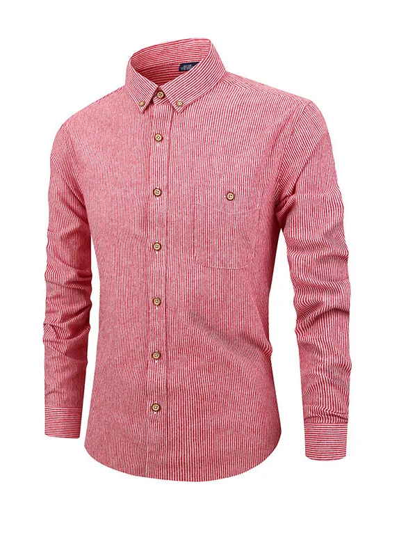 

Longsved Men's Business Shirt Striped Long Sleeve Square Collar Japanese Style Cotton Pure Citywalk Summer Machine Washable