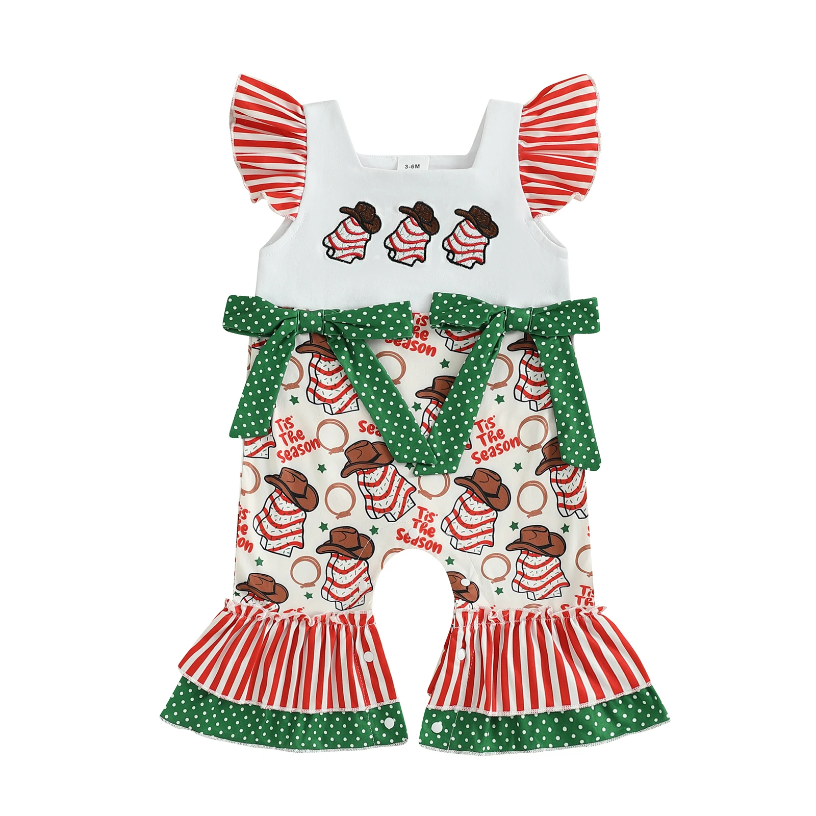 طفلة عيد الميلاد رومبير عارضة نقطة / الطباعة الغربية لطيف القوس يطير الأكمام بذلة للملابس لطيف الوليد #1