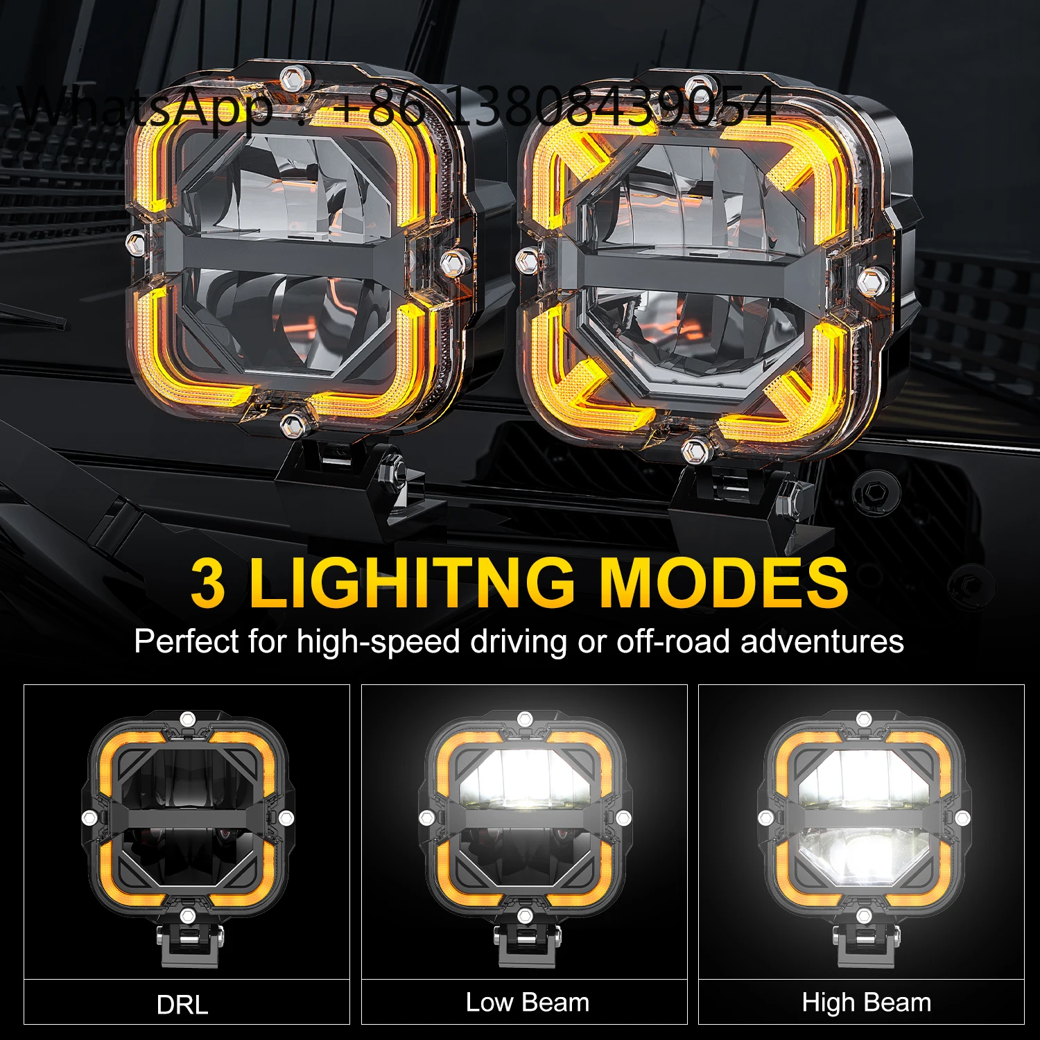 4Inch Dual Color 6000k Car Light Square Edge Bar Flashing Auto Amber DRL Hi/lo Beam LED Work Fog Offroad Driving Lights