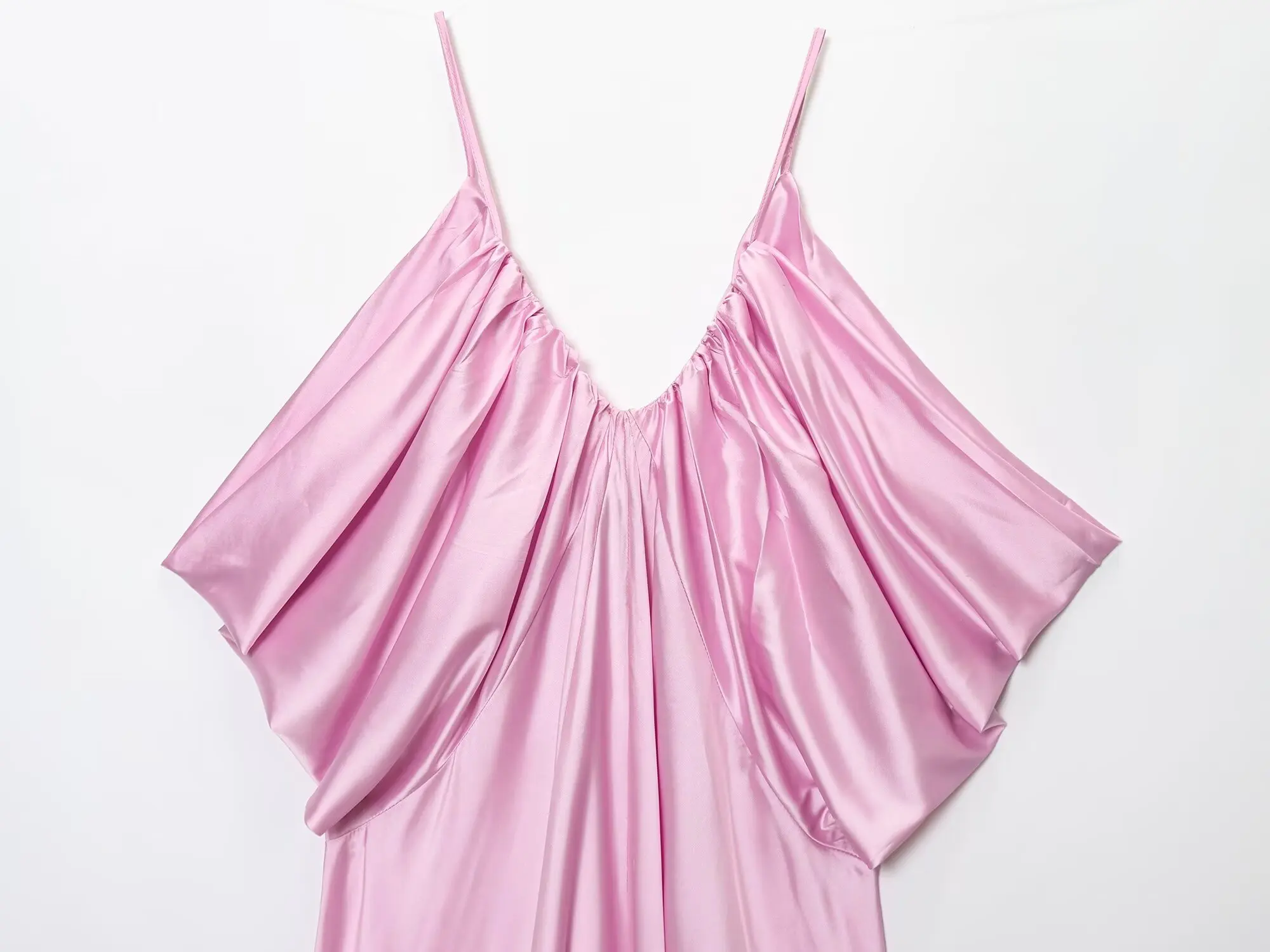 BSAY فستان ستان ملابس نسائية صيف جديد 2025 مثير على شكل حرف v حبال وردي رداء أنيق فرنسي أنيق فستان سهرة طويل