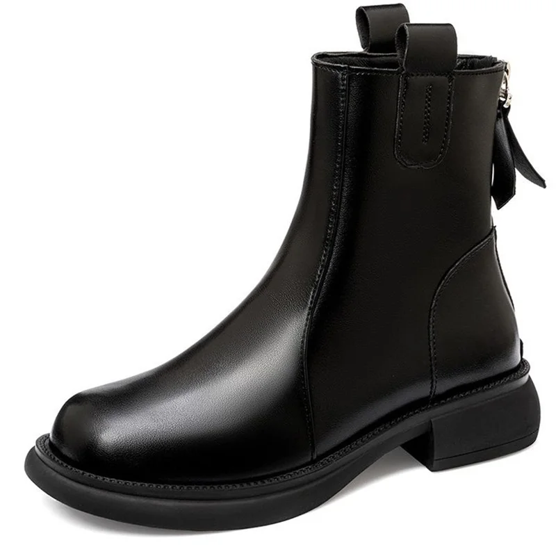 Lynjacye Women's Boots 2025 New Autumn Winter Fashion England Style Ankle Boots PU Leather Mid Calf Thick Heel Riding Botas Muje