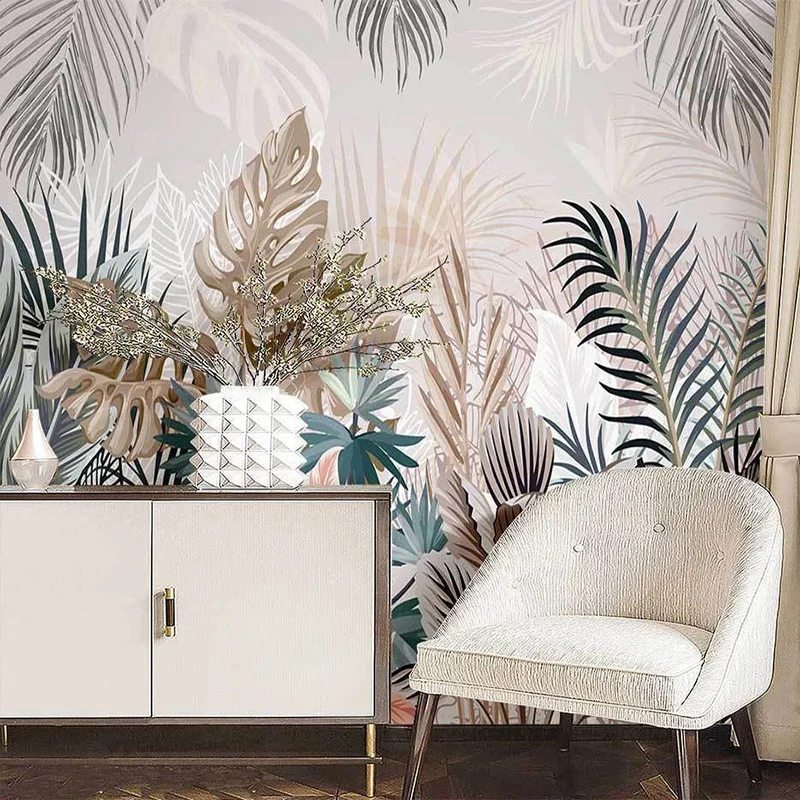 Custom Mural Wallpaper Modern 3D Hand Drawn Tropical Plants Rainforest Leaves Photo Wall Paper Living Room TV Sofa Home Decor