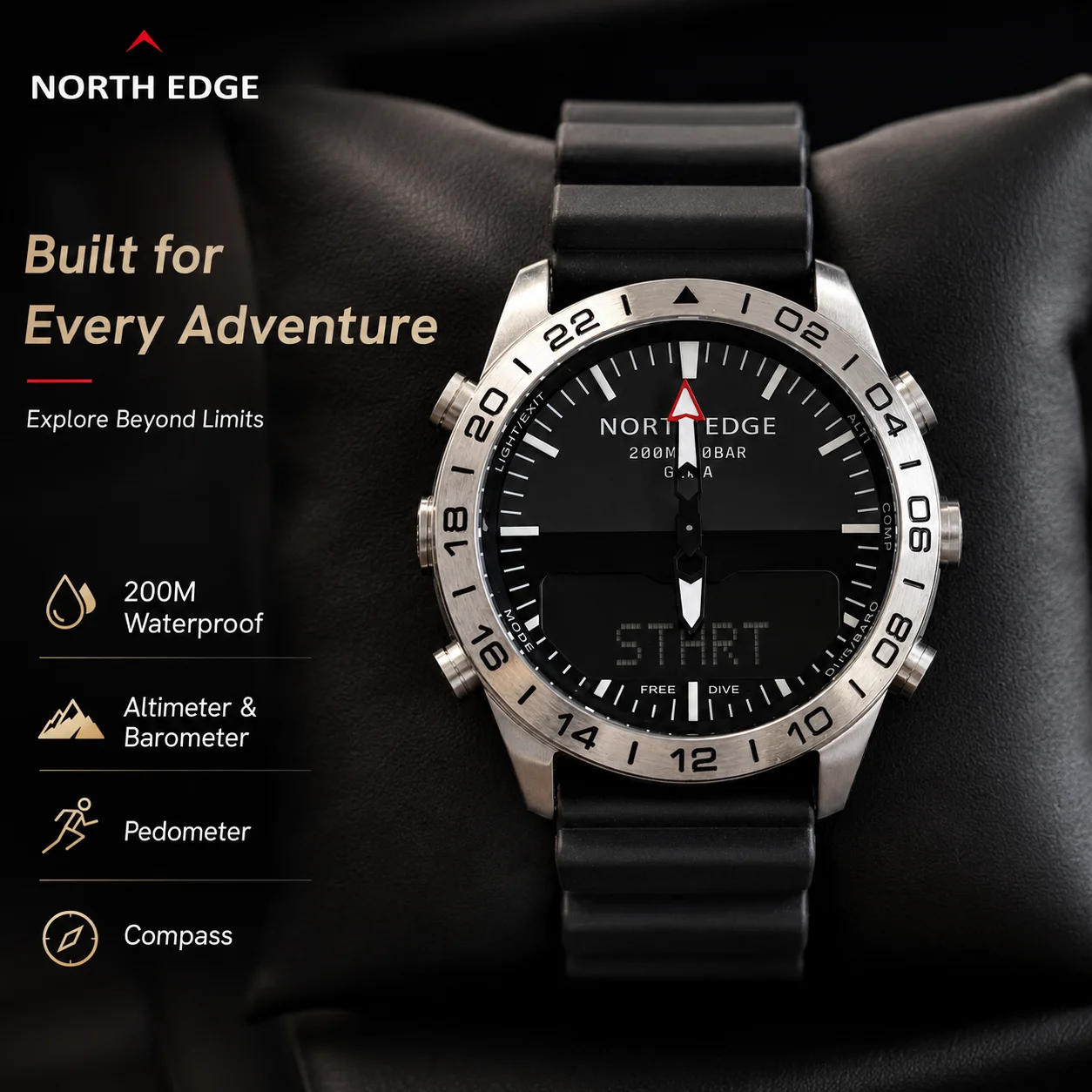 

NORTH EDGE Men Outdoor Sports Smart Watch 200M Waterproof Military Digital Watch Compass Barometer Pedometer Fitness Tracker