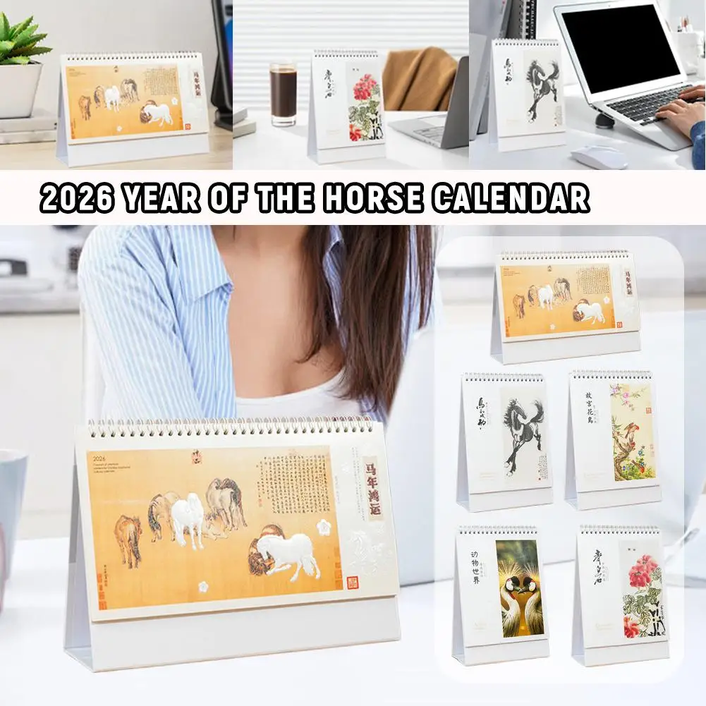 

For Home Office practicality Decoration Traditional Culture ﻿2026 New Year Calendar, Zodiac Horse Year Desk Calendar Character