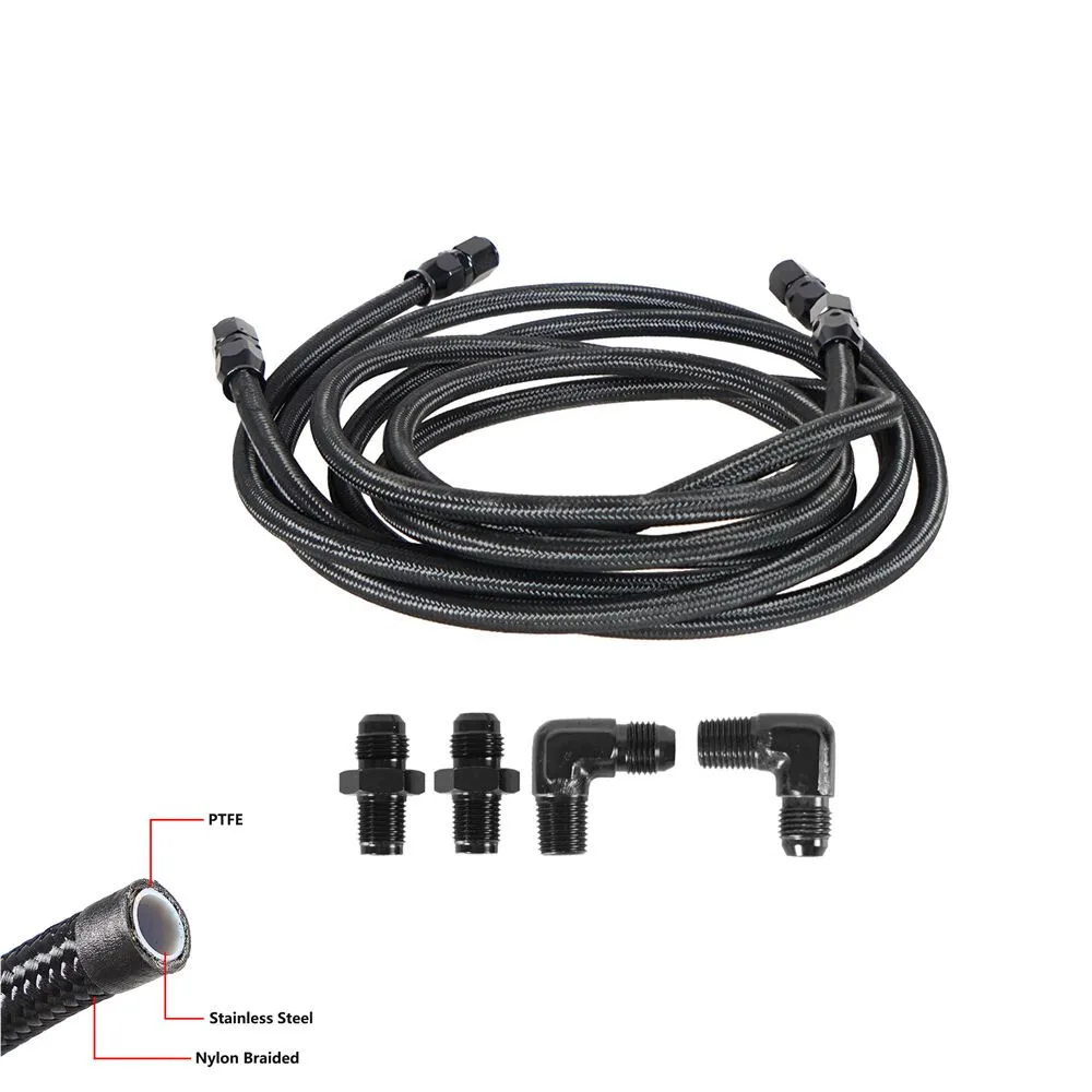 2pcs 7ft AN6 Flexible PTFE Nylon 1/4 NPT Braided Lines 90 Degree 4L60 700R4 TH350 TH400 Transmission Cooler Hose Line New