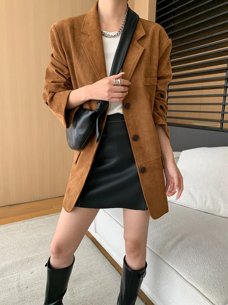 UCXQ Vintage Blazer Coat European Style Single Breasted Long Sleeve Loose All Match Casual Jacket Women 2024 Spring Autumn A9810