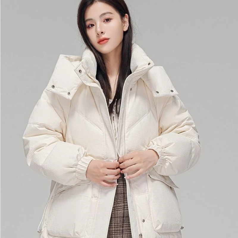 

2023 New Women Down Cotton Coat Winter Jacket Female Mid-length Parkas Hooded Loose Outwear Fashionable Brushed Overcoat