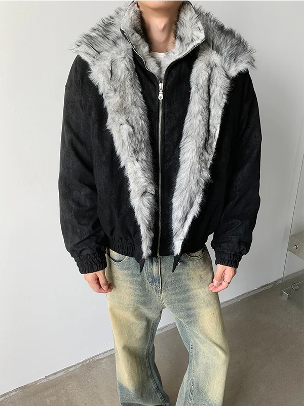 

ort Wolf King Double Layer Plu Stand Collar Jaet Cotton Coat Winter Fake Two-Piece Mountain Eagle Men's Coat
