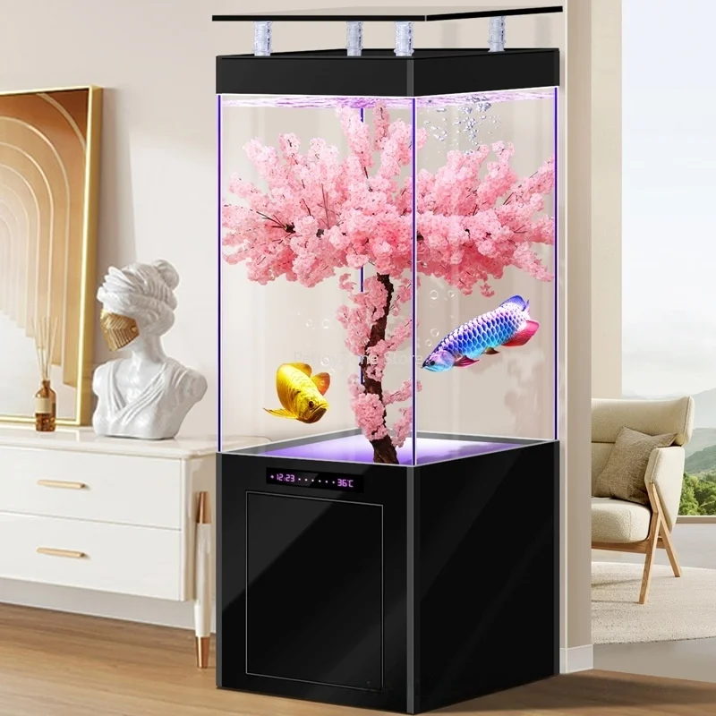Ultra-white Luxury Glass Medium-sized Vertical Floor Goldfish Aquarium Transparent Ultra Quiet Eco-friendly Energy Bathroom