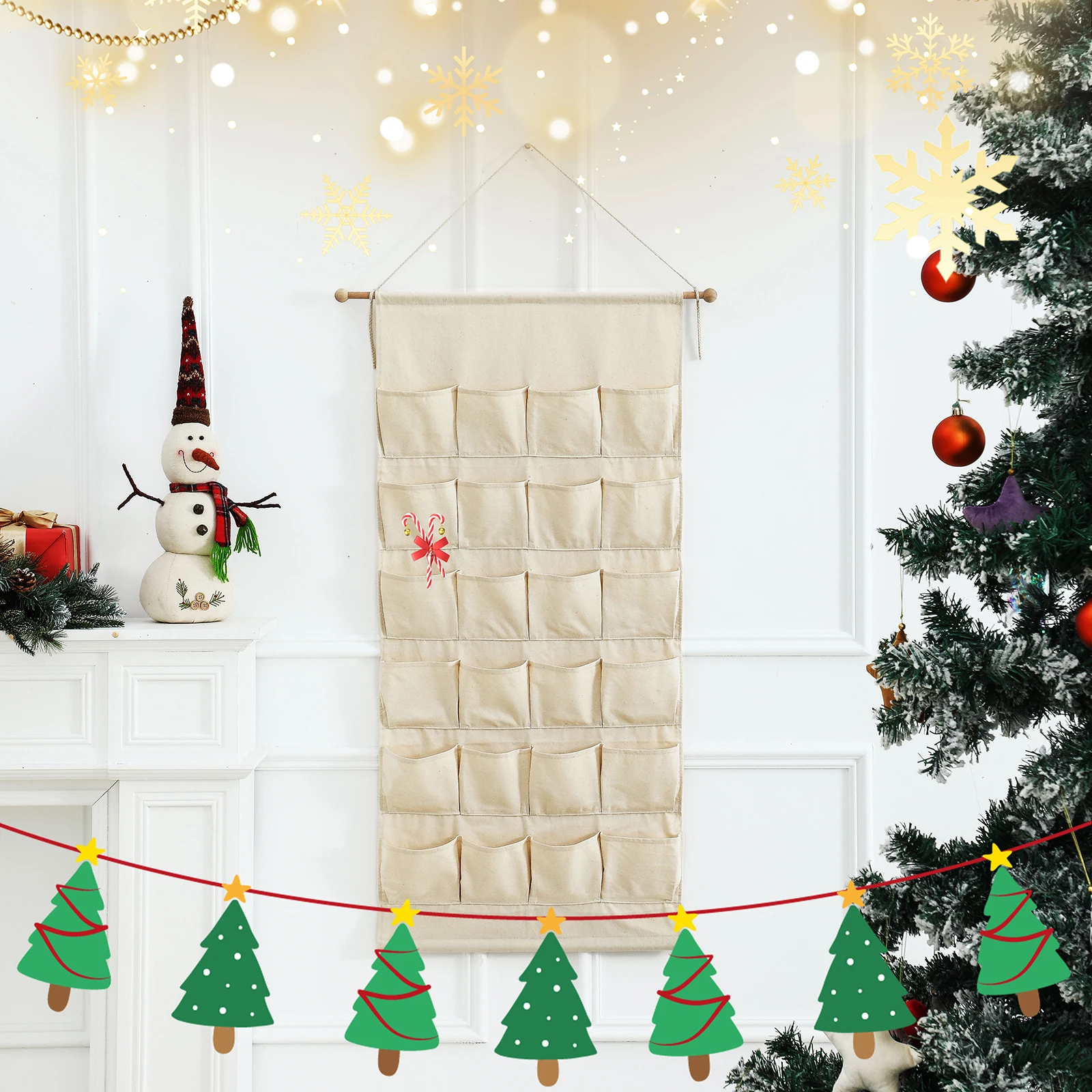 DIY Adventskalender Weihnachts-Countdown-Kalender Wanddekoration 24 Tage für Kinder mit Seil und Stange – Detail 5